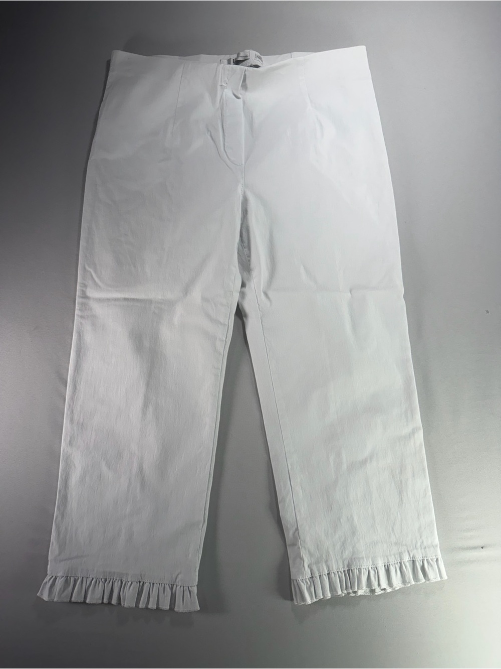 Lena Gabrielle White Capri Pants Size 14 Crop Ruffle Hem Summer Trousers #948